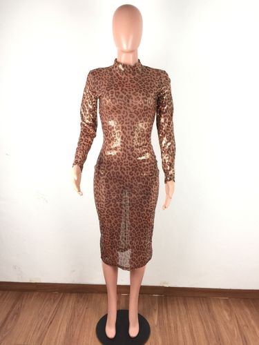 女人服装批发价格 2019 女性 clubwear 豹纹连衣裙与袖子